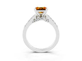 White gold Princess Cut Citrine Solitaire Ring with Crossover Gallery and Round  Pavé Band_15