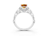 White gold Princess Cut Citrine Solitaire Ring with Filigree Band and Four-Prong Setting_27