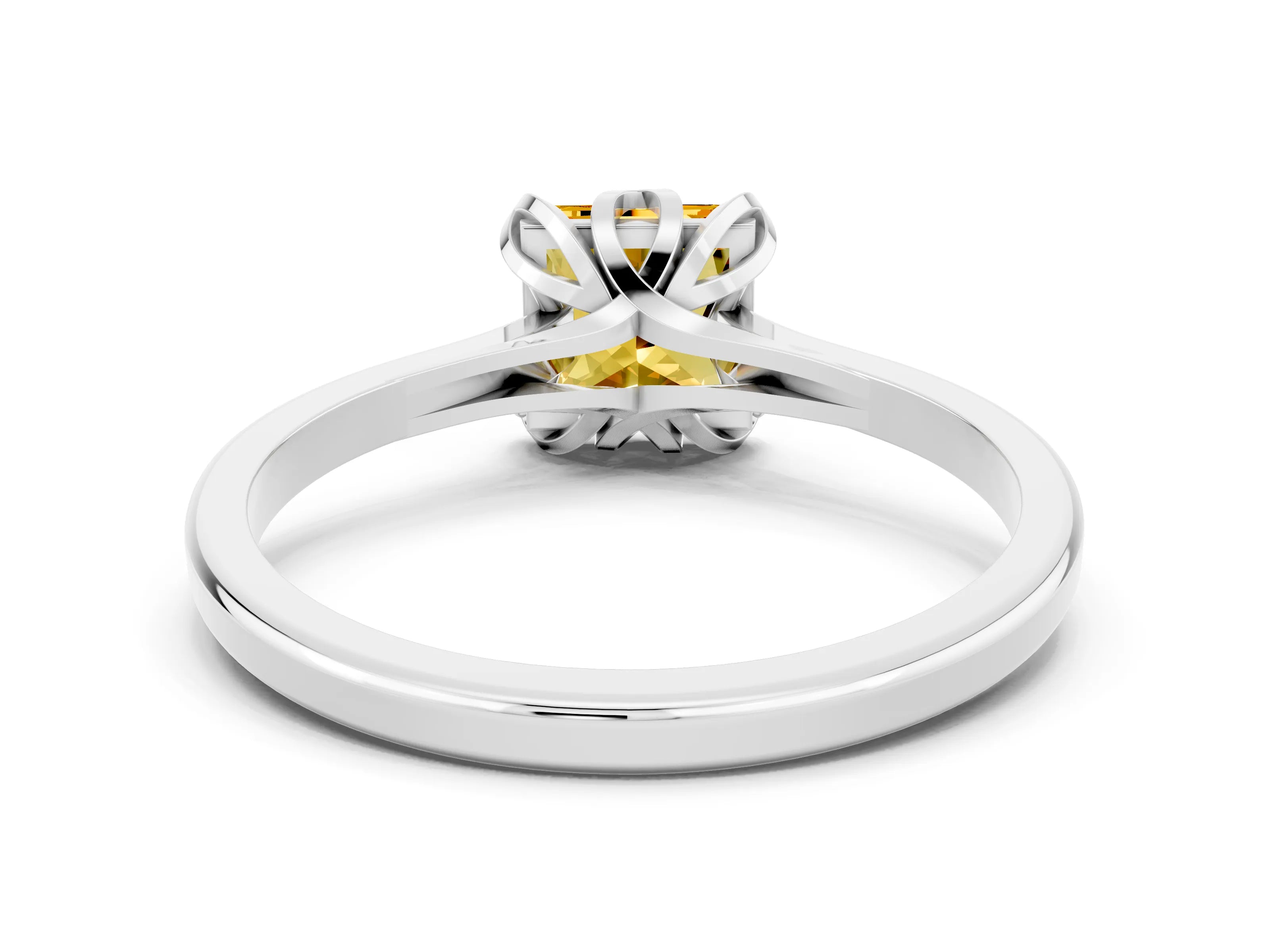 White gold Princess Cut Citrine Solitaire Ring with Flower Prong Setting and Classic Band_24