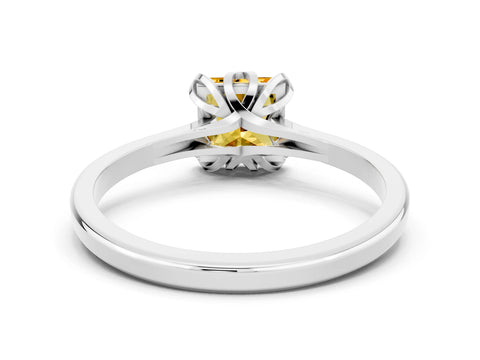 White gold Princess Cut Citrine Solitaire Ring with Flower Prong Setting and Classic Band_24
