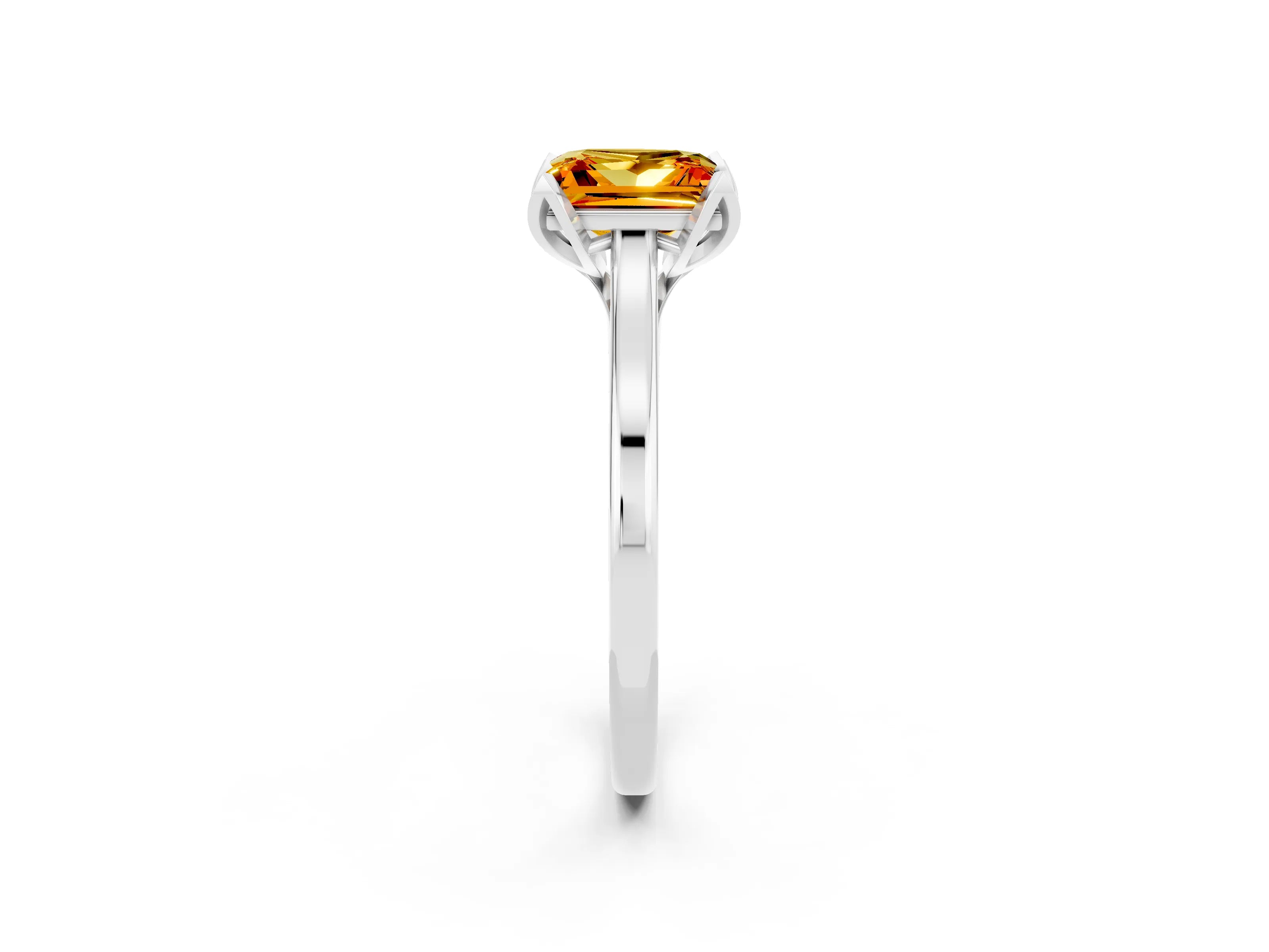 White gold Princess Cut Citrine Solitaire Ring with Flower Prong Setting and Classic Band_26