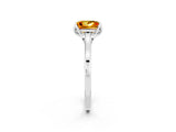White gold Princess Cut Citrine Solitaire Ring with Flower Prong Setting and Classic Band_26
