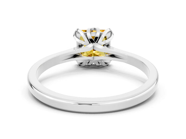 White gold Princess Cut Citrine Solitaire Ring with Flower Prong Setting and Classic Band