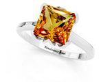 White gold Princess Cut Citrine Solitaire Ring with Flower Prong Setting and Classic Band_37
