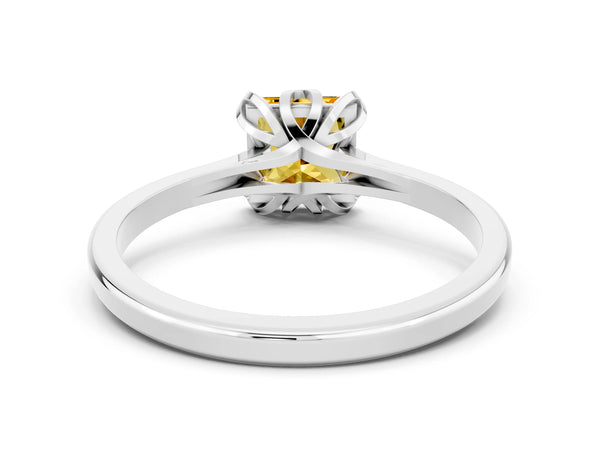 White gold Princess Cut Citrine Solitaire Ring with Flower Prong Setting and Classic Band