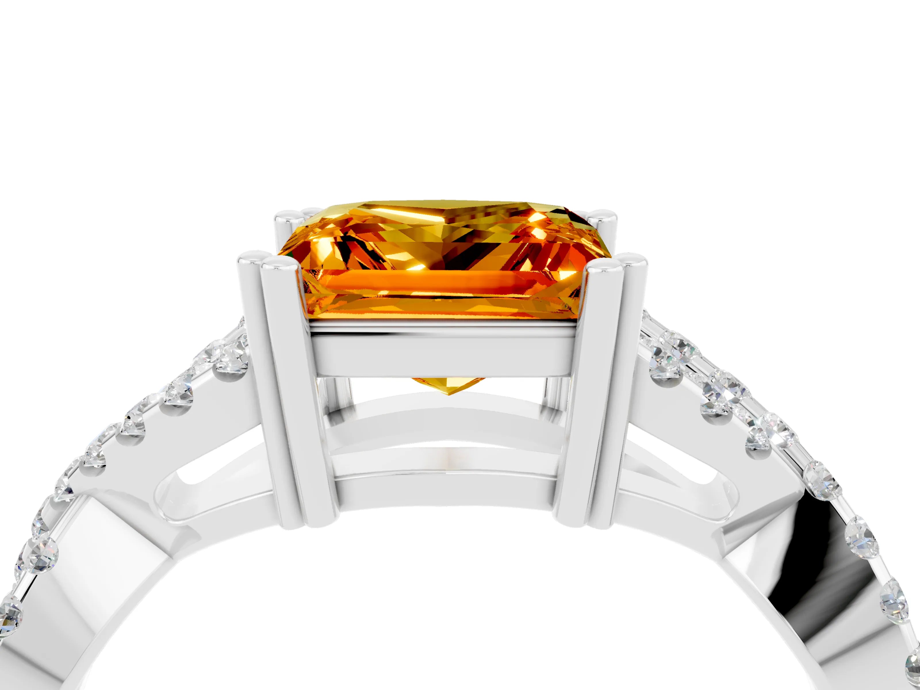 White gold Princess Cut Citrine Solitaire Ring with Four-Prong Setting and Twisted Pavé Band_4