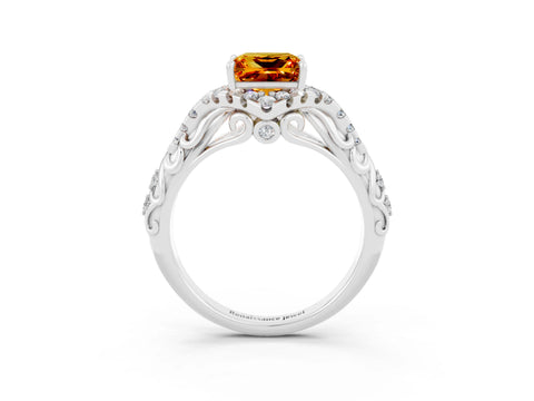 White gold Princess Cut Citrine Solitaire Ring with Hidden Halo and Pavé Band_15