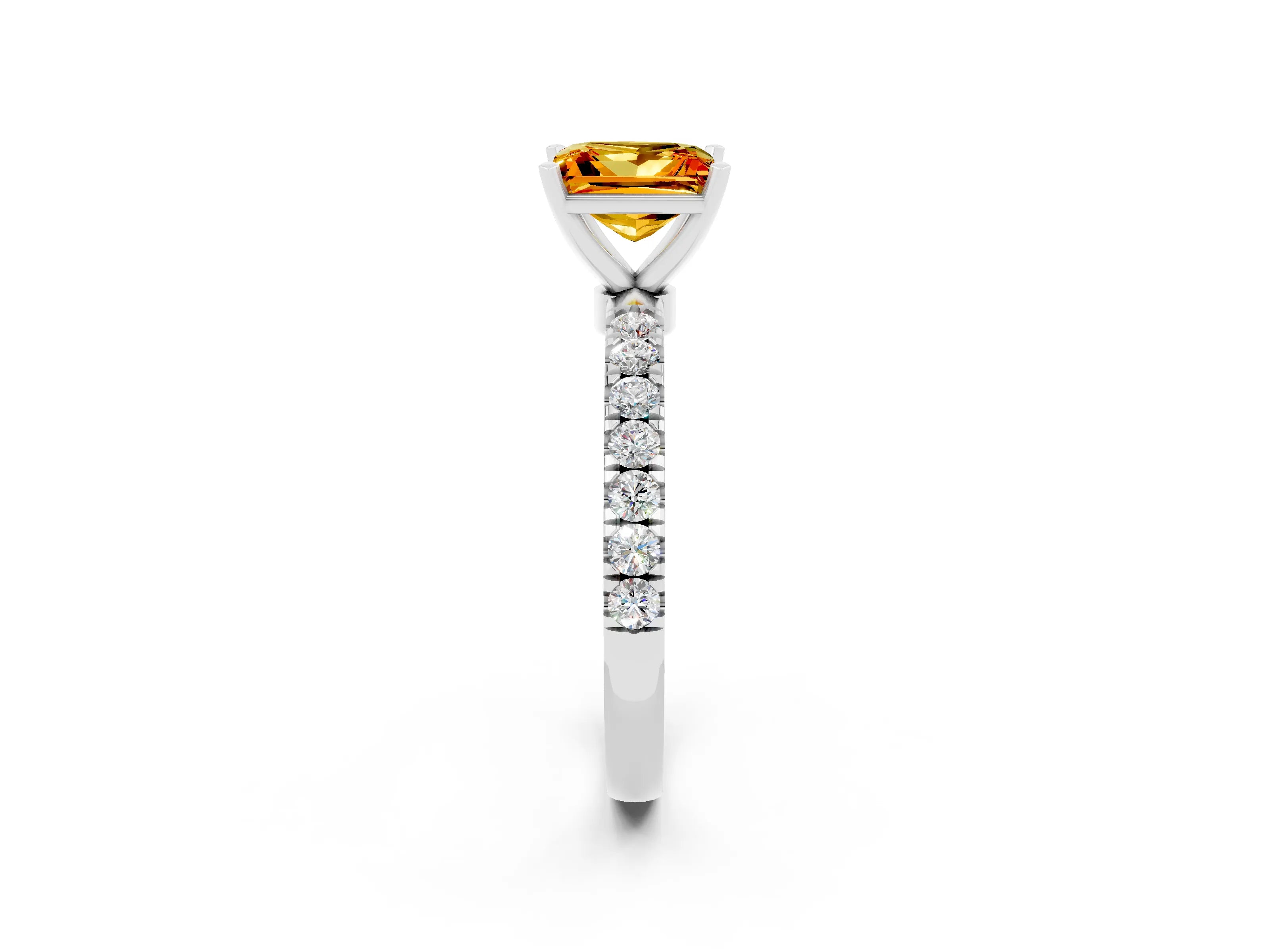 White gold Princess Cut Citrine Solitaire Ring with Pavé Accents and Four-Prong Setting_2