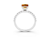 White gold Princess Cut Citrine Solitaire Ring with Pavé Accents and Four-Prong Setting_3