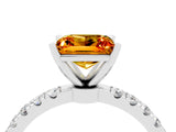 White gold Princess Cut Citrine Solitaire Ring with Pavé Accents and Four-Prong Setting_4