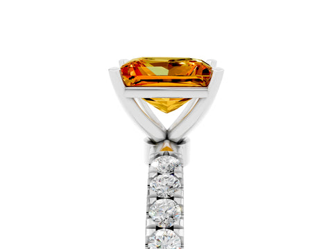 White gold Princess Cut Citrine Solitaire Ring with Pavé Accents and Four-Prong Setting_5