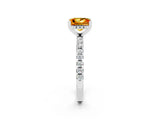 White gold Princess Cut Citrine Solitaire Ring with Pavé Band and Four-Prong Setting_26