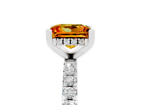 White gold Princess Cut Citrine Solitaire Ring with Pavé Band and Four-Prong Setting_29