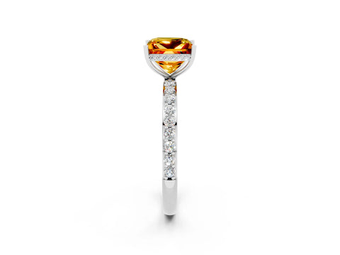 White gold Princess Cut Citrine Solitaire Ring with Pavé Band and Hidden Halo_2