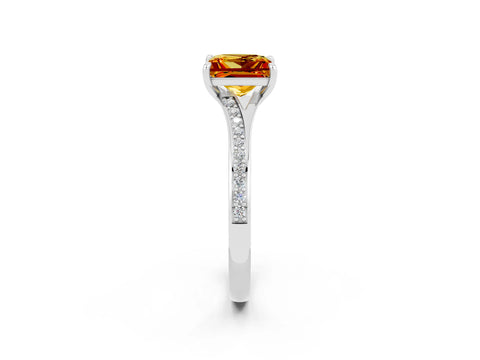 White gold Princess Cut Citrine Solitaire Ring with Pavé Band and Prong Setting_2