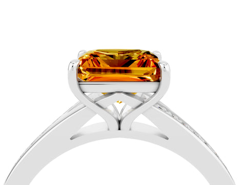 White gold Princess Cut Citrine Solitaire Ring with Pavé Band and Prong Setting_4