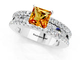 White gold Princess Cut Citrine Solitaire Ring with Pavé and Channel Set Band_1