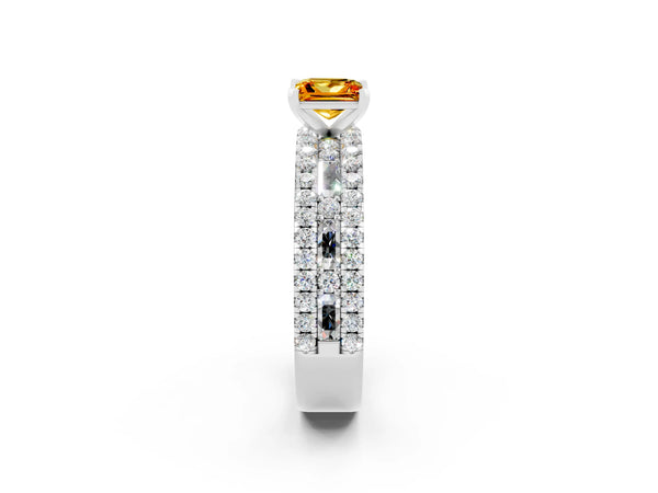 Silver Princess Cut Citrine Solitaire Ring with Pavé and Channel Set Band
