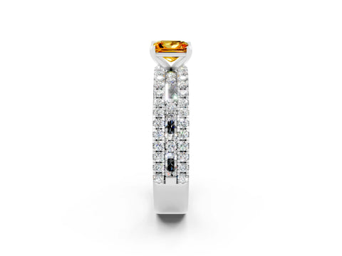 White gold Princess Cut Citrine Solitaire Ring with Pavé and Channel Set Band_2