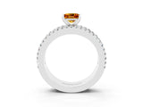 White gold Princess Cut Citrine Solitaire Ring with Pavé and Channel Set Band_3
