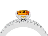 White gold Princess Cut Citrine Solitaire Ring with Pavé and Channel Set Band_4