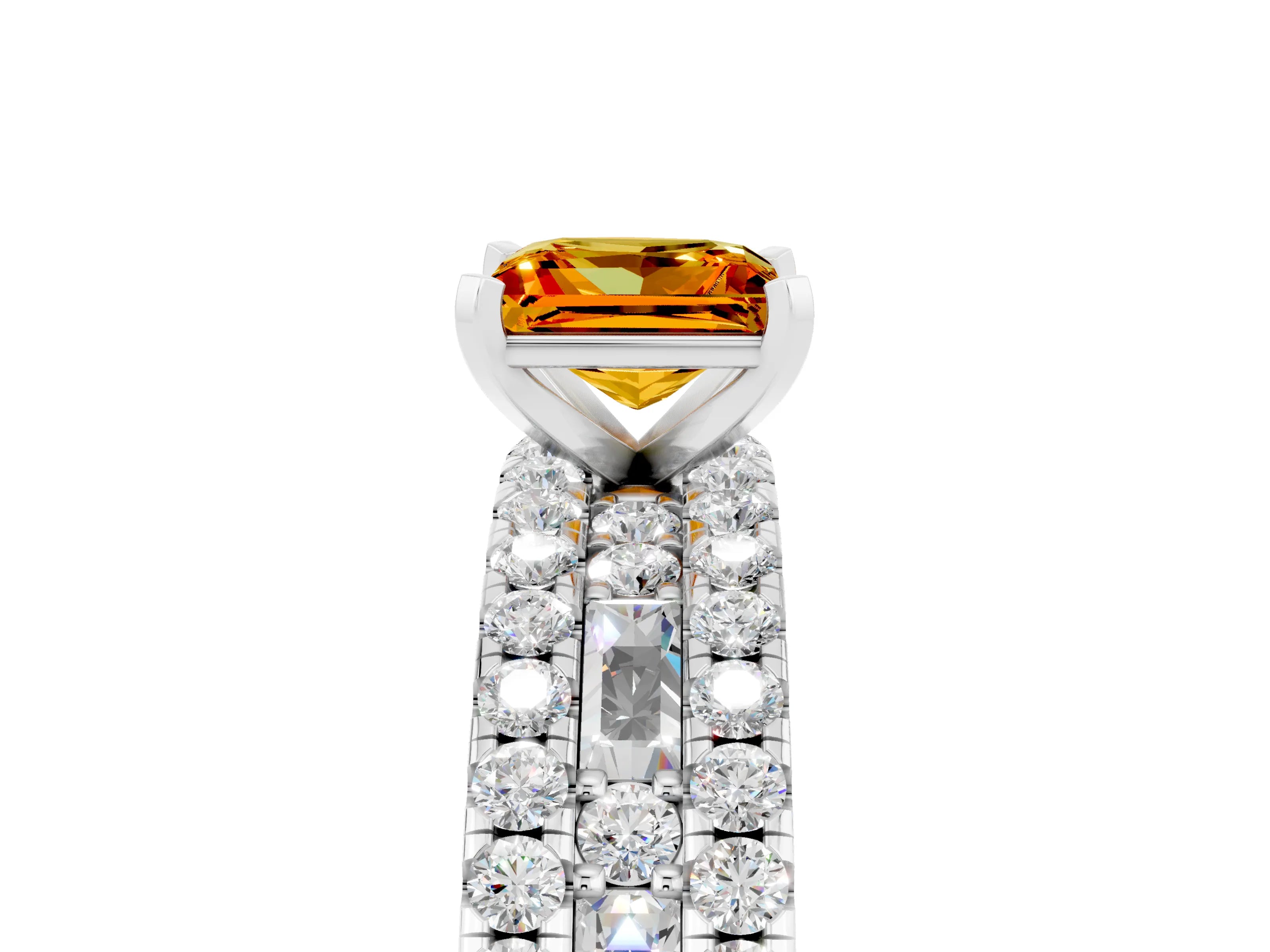 White gold Princess Cut Citrine Solitaire Ring with Pavé and Channel Set Band_5