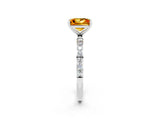 White gold Princess Cut Citrine Solitaire Ring with Pave Band and Four Prong Setting_26