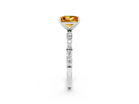 White gold Princess Cut Citrine Solitaire Ring with Pave Band and Four Prong Setting_26