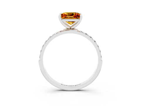 White gold Princess Cut Citrine Solitaire Ring with Pave Band and Four Prong Setting_27