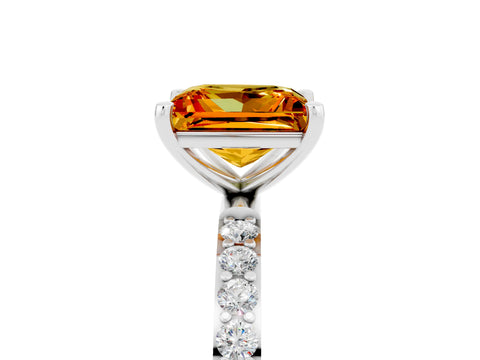 White gold Princess Cut Citrine Solitaire Ring with Pave Band and Four Prong Setting_29