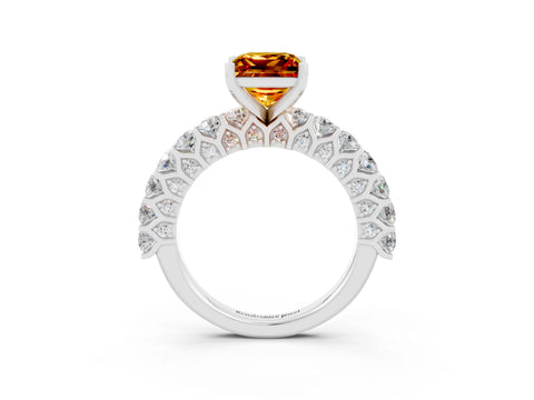 White gold Princess Cut Citrine Solitaire Ring with Shared Prong Pavé Band and Four-Prong Setting_3