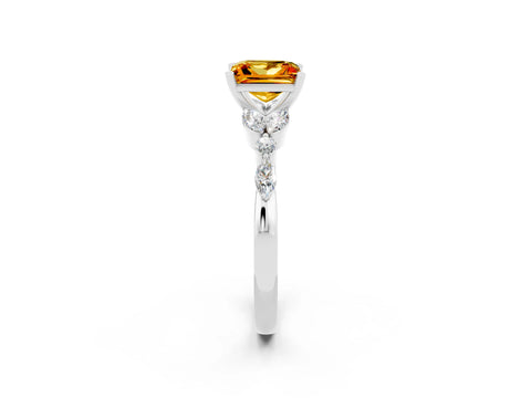 White gold Princess Cut Citrine Solitaire Ring with Side Stones and Four-Prong Setting_14