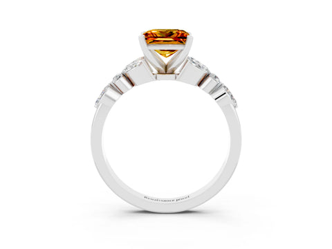 White gold Princess Cut Citrine Solitaire Ring with Side Stones and Four-Prong Setting_15