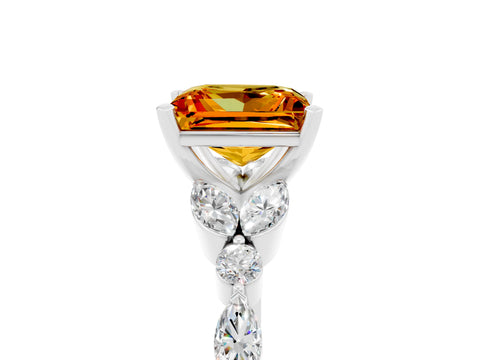 White gold Princess Cut Citrine Solitaire Ring with Side Stones and Four-Prong Setting_17