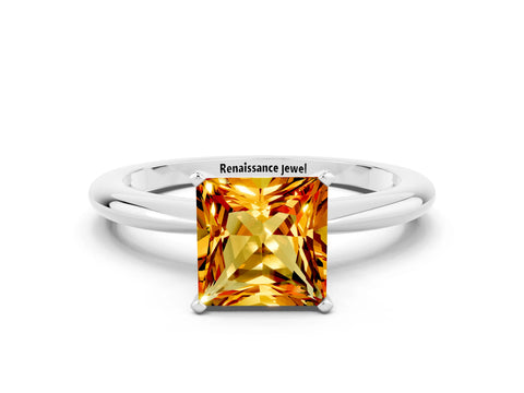 White gold Princess Cut Citrine Solitaire Ring with Six-Prong Setting and Classic Band_12
