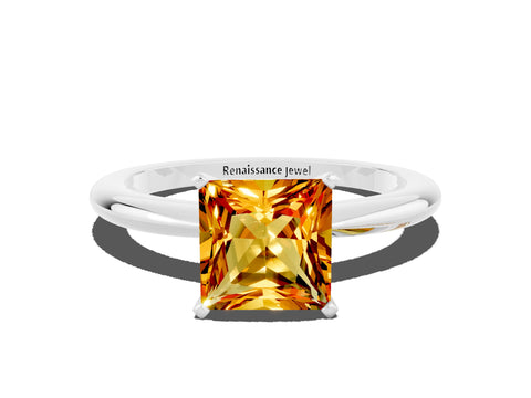 White gold Princess Cut Citrine Solitaire Ring with Six-Prong Setting and Classic Band_12