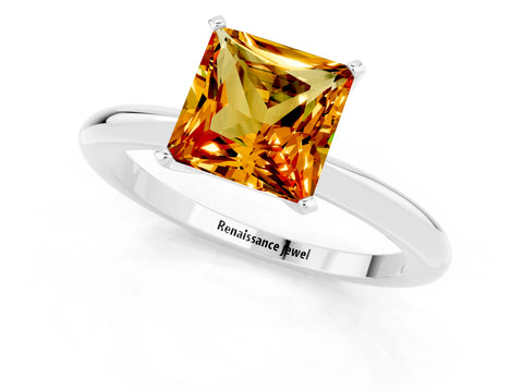 White gold Princess Cut Citrine Solitaire Ring with Six-Prong Setting and Classic Band_13