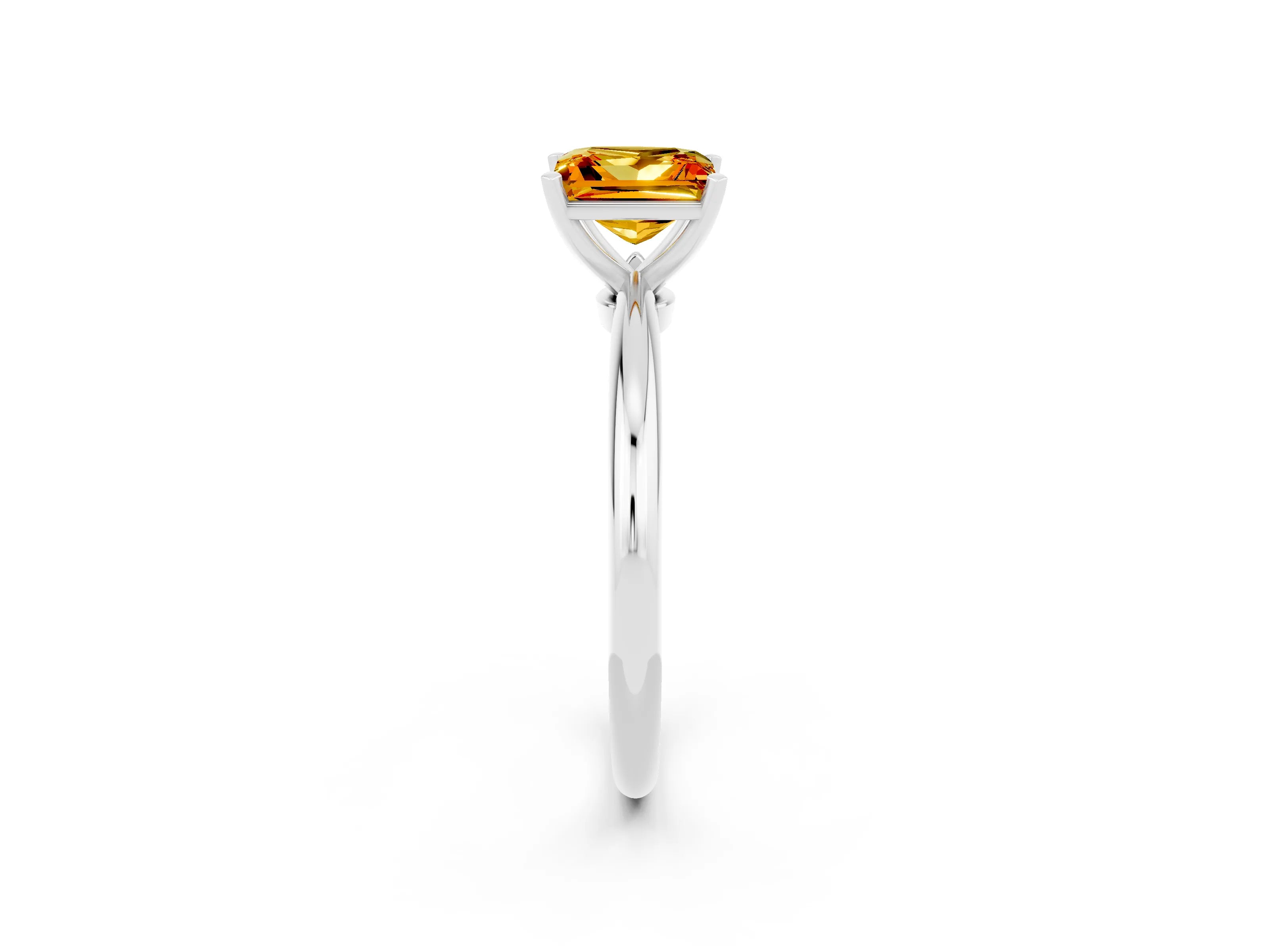 White gold Princess Cut Citrine Solitaire Ring with Six-Prong Setting and Classic Band_14