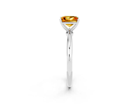 White gold Princess Cut Citrine Solitaire Ring with Six-Prong Setting and Classic Band_14