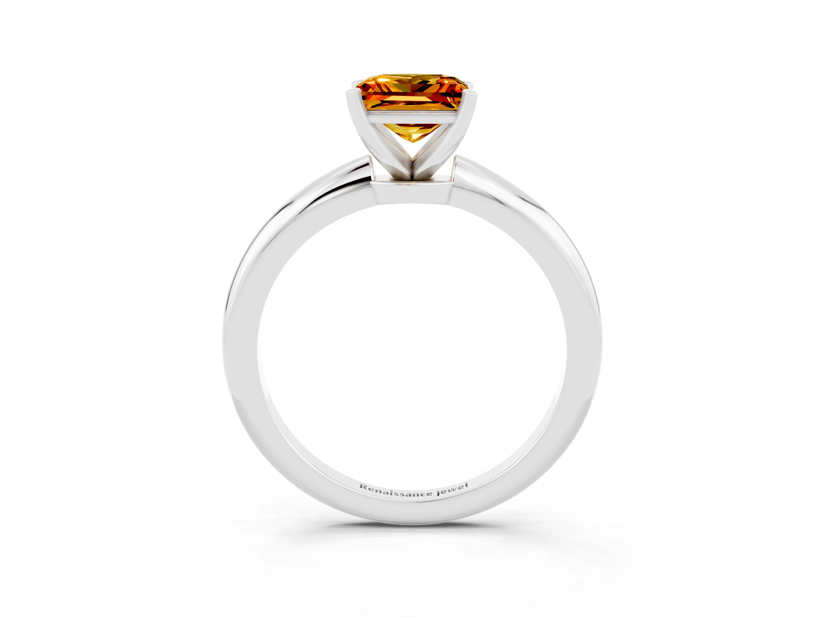 White gold Princess Cut Citrine Solitaire Ring with Six-Prong Setting and Classic Band_15
