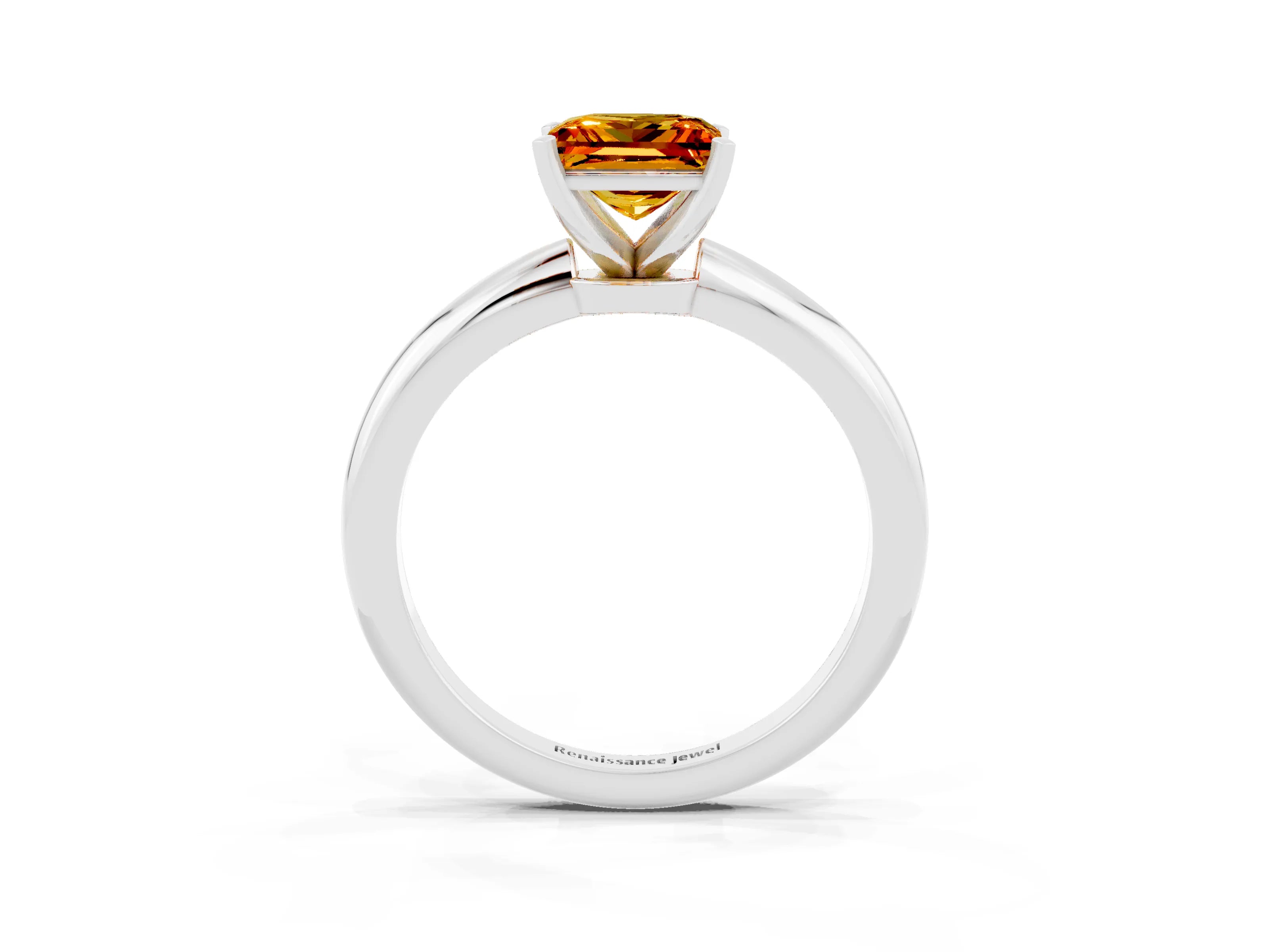 White gold Princess Cut Citrine Solitaire Ring with Six-Prong Setting and Classic Band_15
