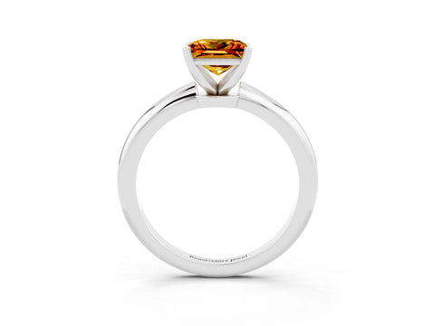 White gold Princess Cut Citrine Solitaire Ring with Six-Prong Setting and Classic Band_15
