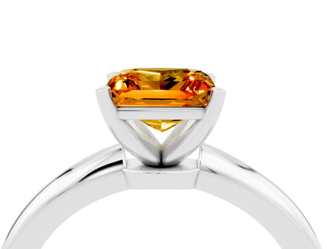 White gold Princess Cut Citrine Solitaire Ring with Six-Prong Setting and Classic Band_16