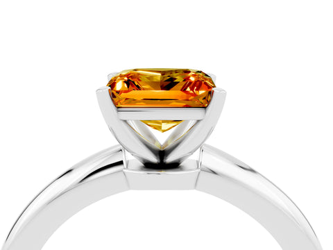 White gold Princess Cut Citrine Solitaire Ring with Six-Prong Setting and Classic Band_16