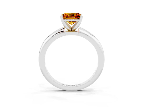 White gold Princess Cut Citrine Solitaire Ring with Six-Prong Setting and Classic Band