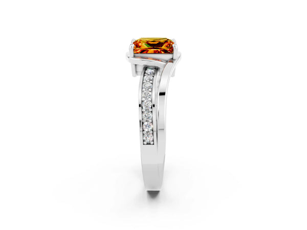 Platinum Princess Cut Citrine Solitaire Ring with Split Shank and Prong Setting