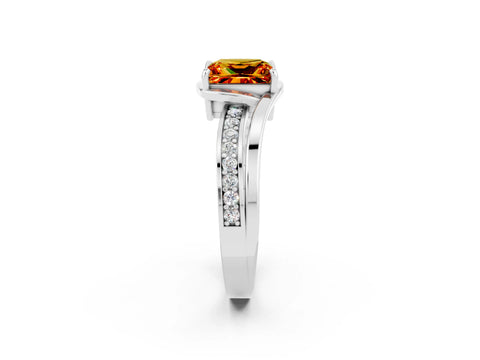 White gold Princess Cut Citrine Solitaire Ring with Split Shank and Prong Setting_2