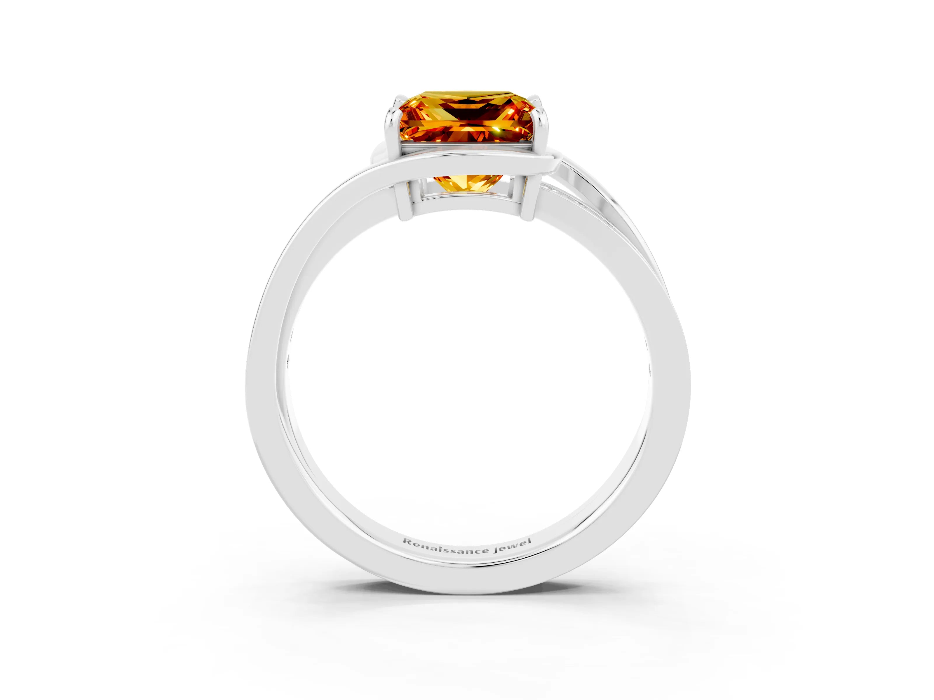 White gold Princess Cut Citrine Solitaire Ring with Split Shank and Prong Setting_3