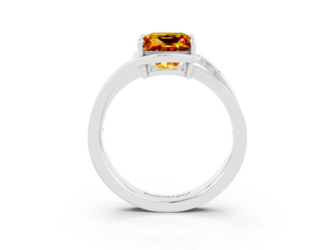 White gold Princess Cut Citrine Solitaire Ring with Split Shank and Prong Setting_3