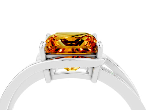 White gold Princess Cut Citrine Solitaire Ring with Split Shank and Prong Setting_4